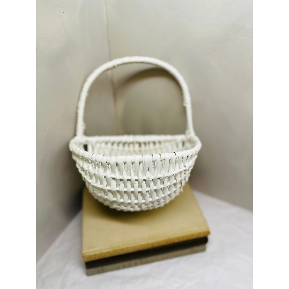White Wicker Wall Hanging Basket with Handle 8.5x10x5.5
